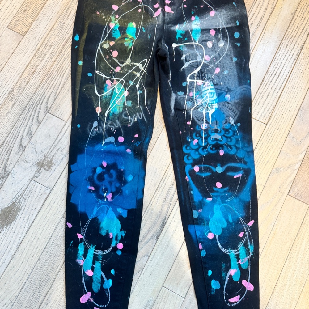 Sz 11 Winnie Woodson | Hand-Painted "Zen Vision" Super Stretch Jeans streetwear